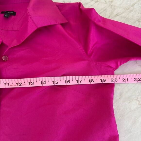 Talbots 100% Silk Fuchsia Pink Long Sleeve Button Up Blouse Collared Size 8 - Picture 4 of 7
